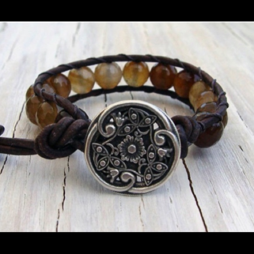 Leather Wrap Bracelet Brown Agates